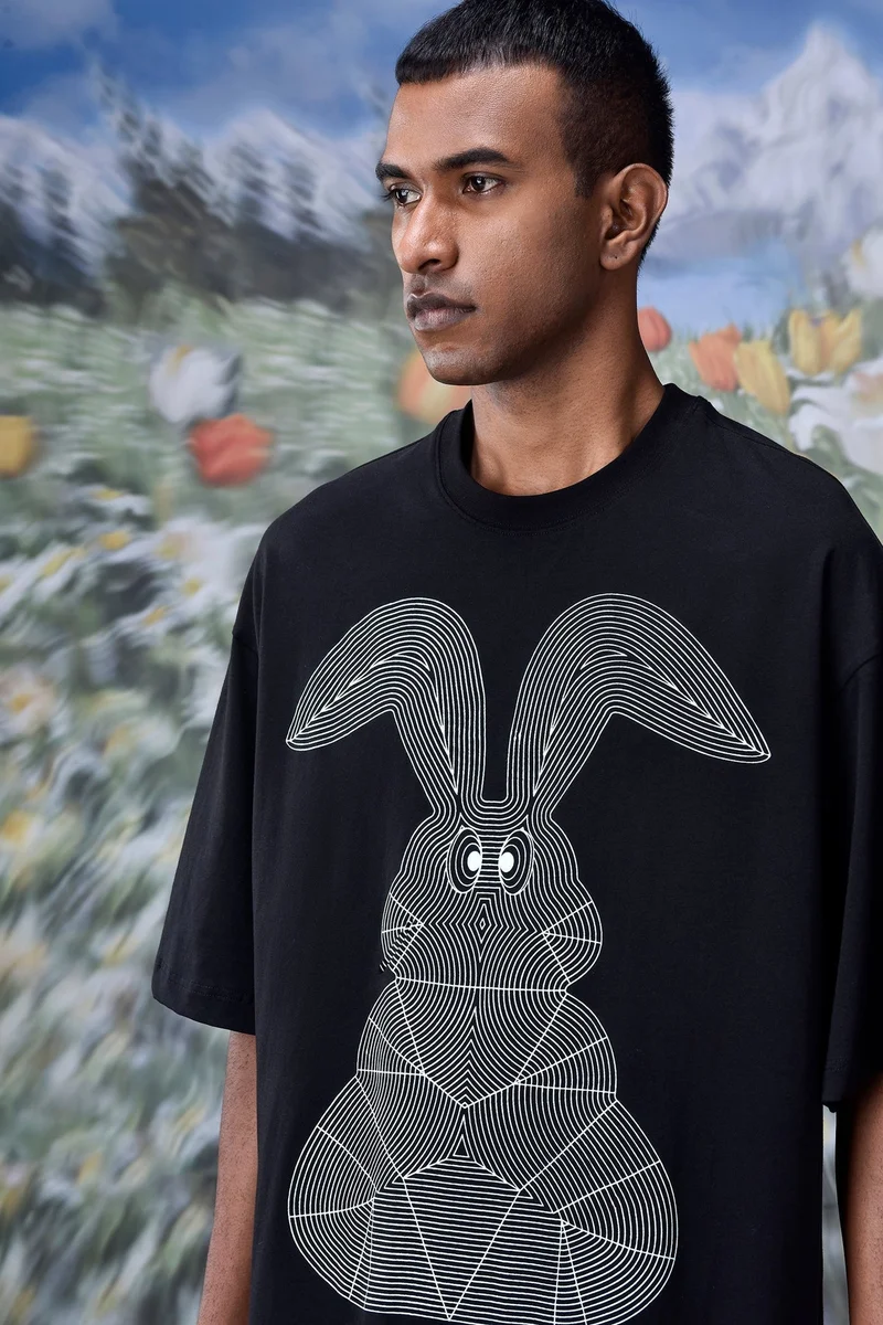 Genes Lecoanet Hemant Linear Rabbit T-Shirt- Black